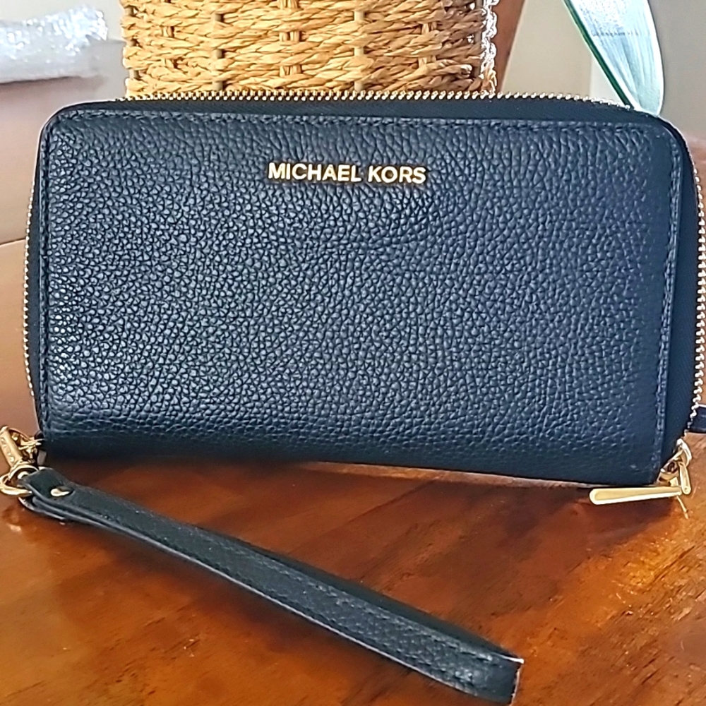 MK Large Leather Smartphone Wristlet
